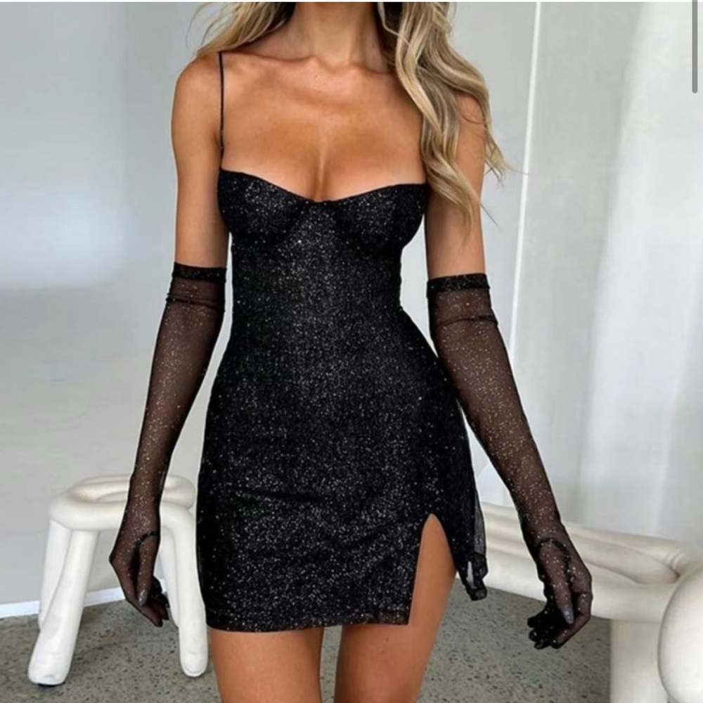 Black Glitter Dress Black Glitter Gloves